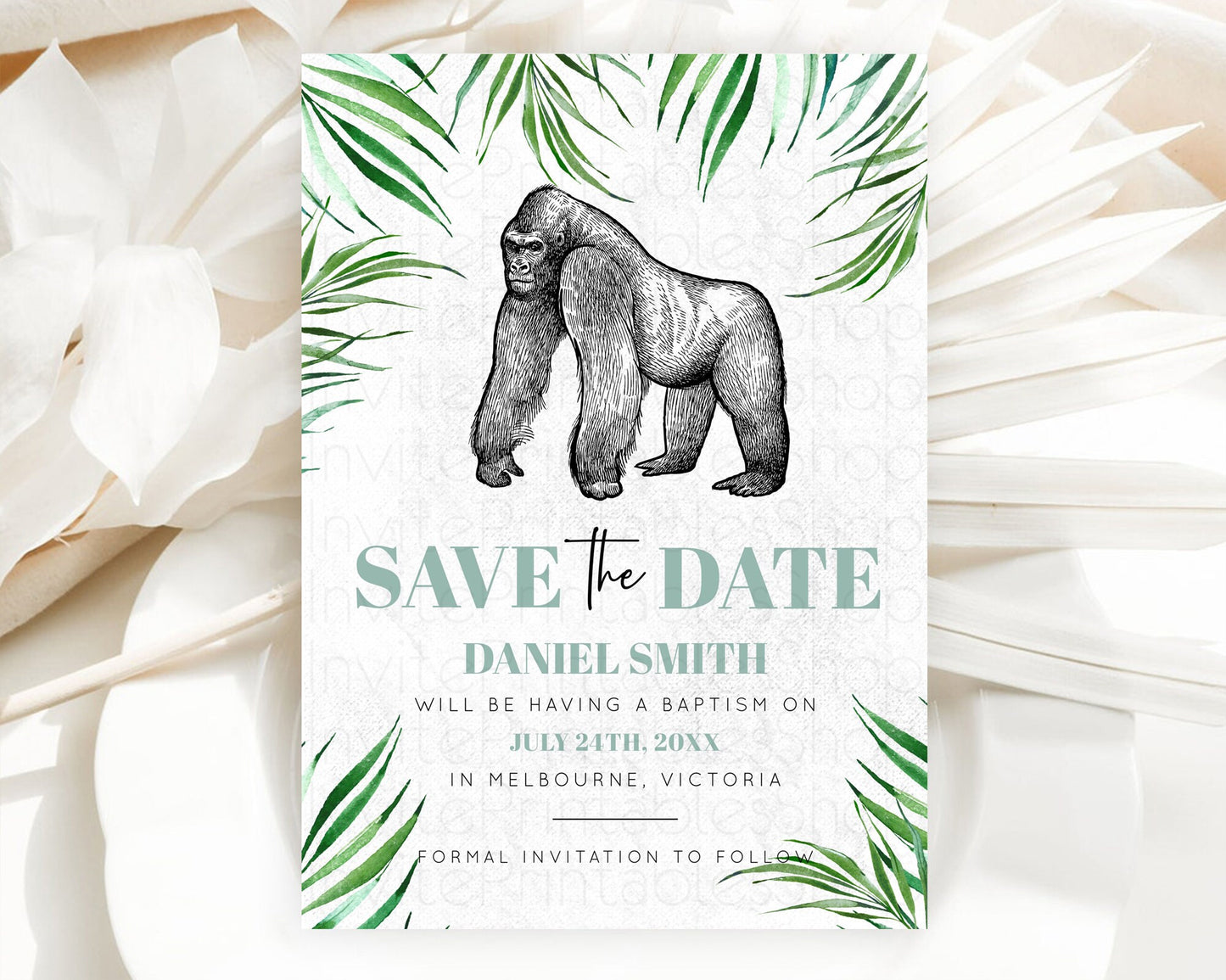 Gorilla Save The Date Template Gorilla Party Save The Date Safari Adventure Gorilla Minimal Theme 1st Birthday Baptism Baby Shower D10846