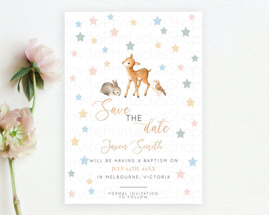 Fawn Deer Save The Date Template Pastel Floral Deer Enchanted Forest Butterfly Party 1st Birthday Baptism Baby Shower Bridal Shower D10918