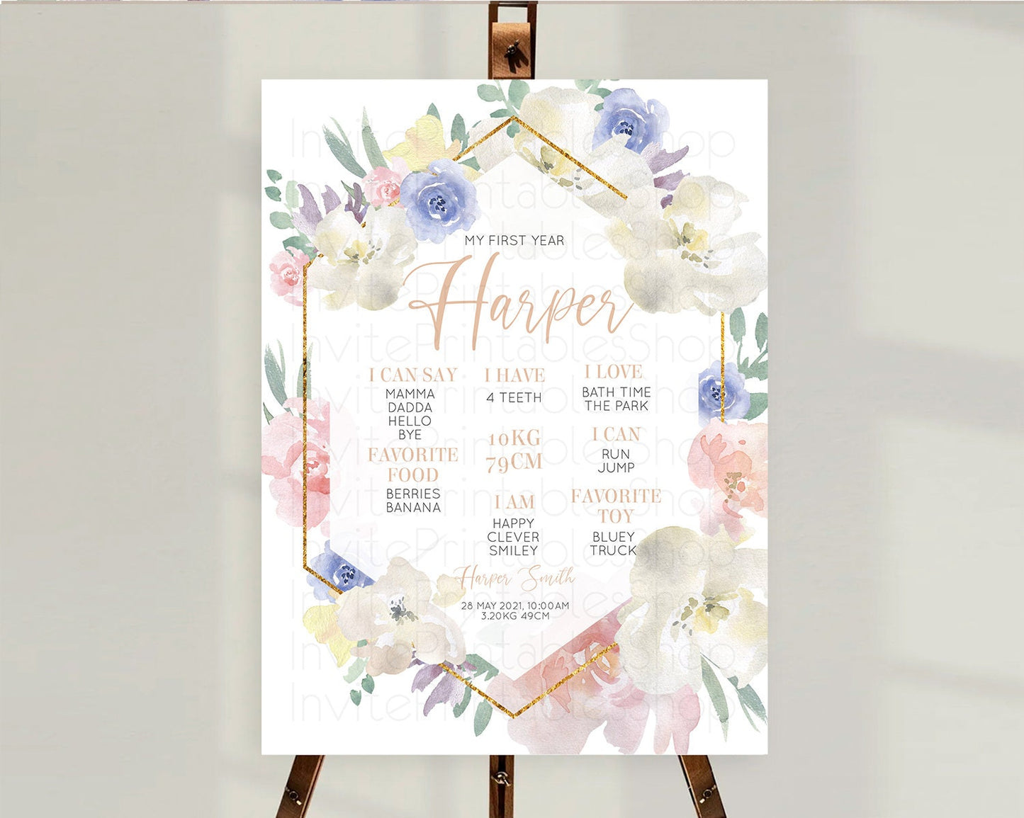 Secret Garden Milestone Board Wildflower First Birthday Milestone Poster Pastel Flowers Milestone Boho Wildflower 1st Birthday Sign D10254