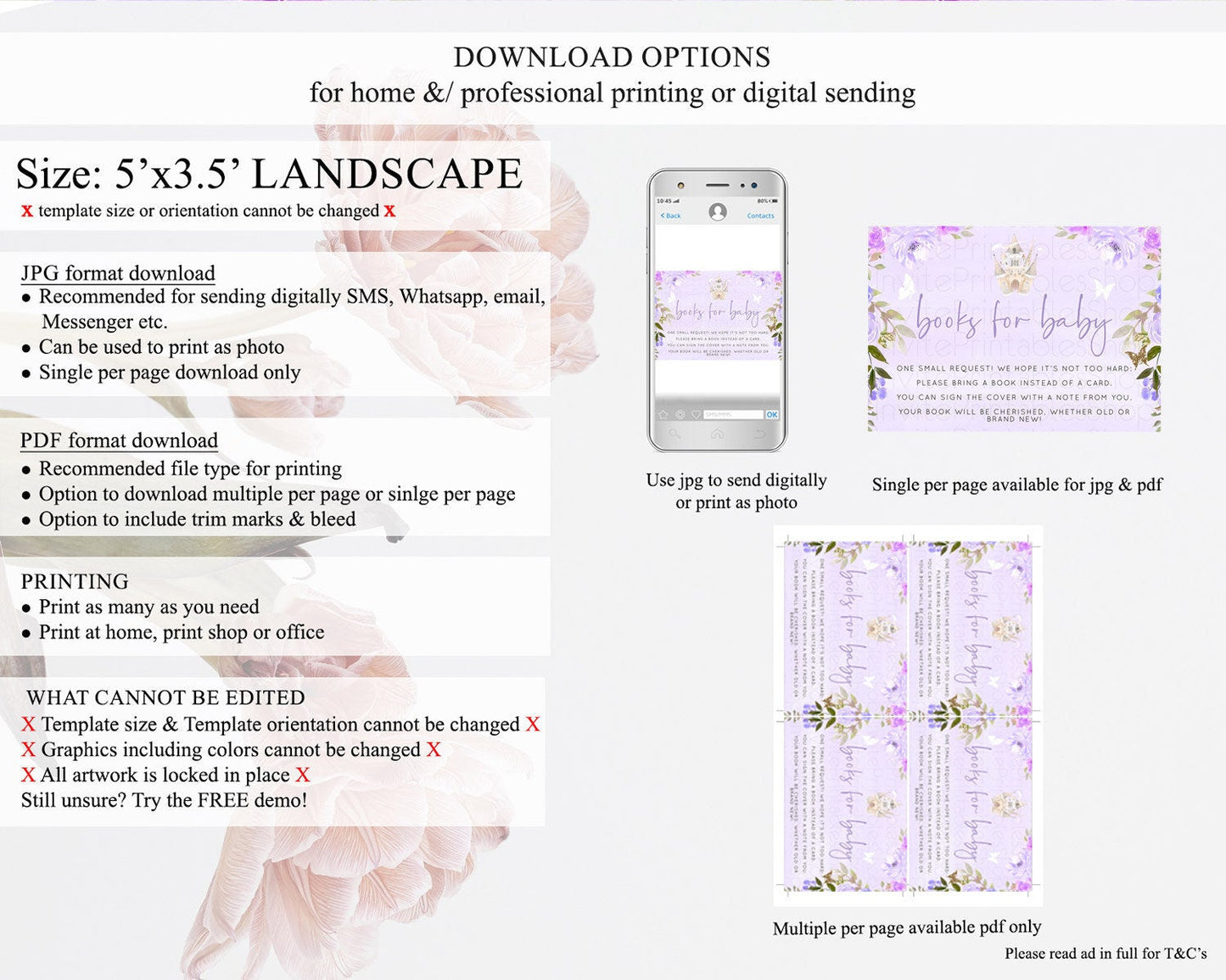 Princess Books For Baby Card Castle Book Card Insert Secret Garden Enchanted Castle Pastel Floral Garden Baby Shower Poem Request D10339