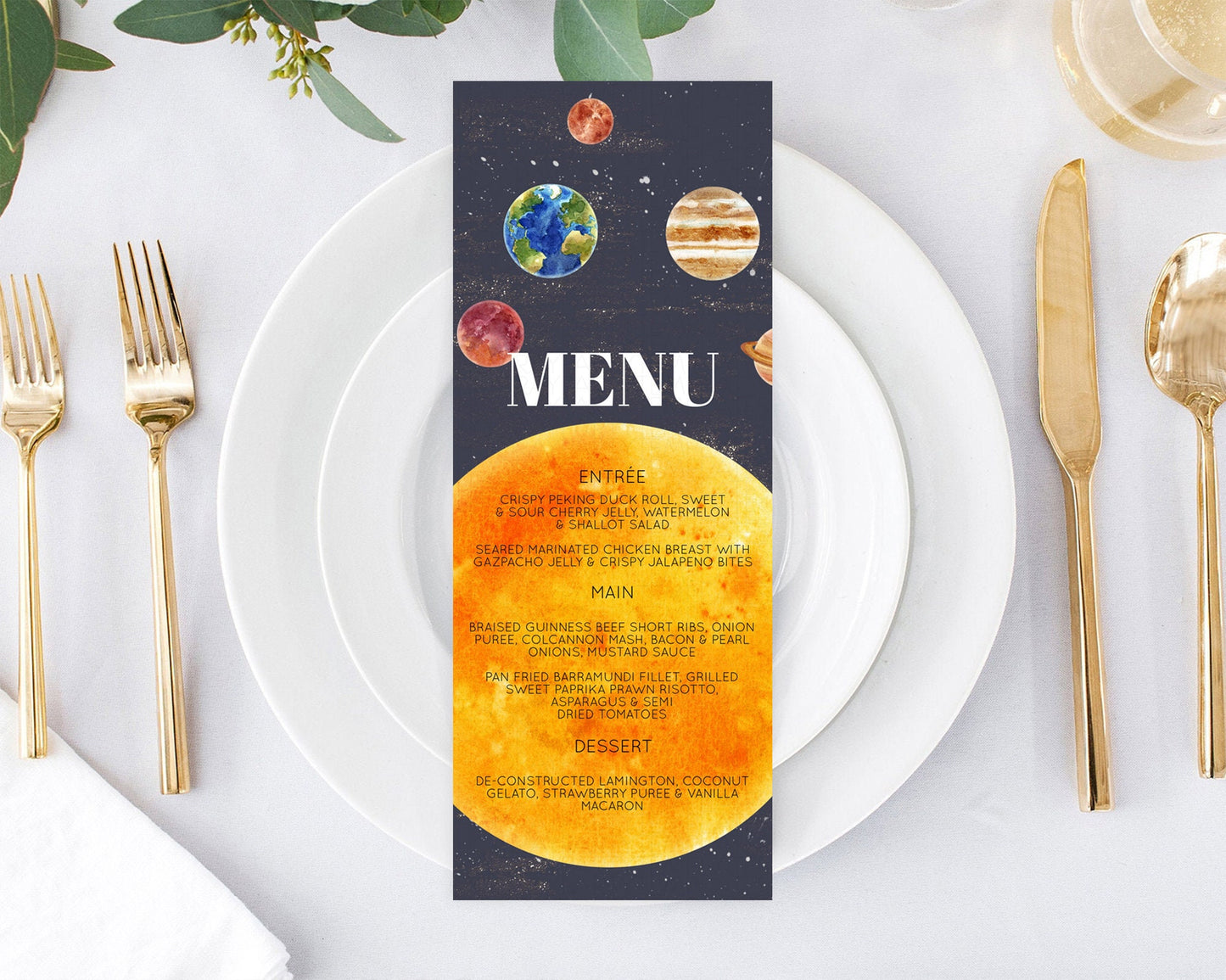 Space Menu Space Menu Template First Trip Around the Sun Table Decor Planets Solar System ONE year Food Menu Dinner Dessert Menu D10430