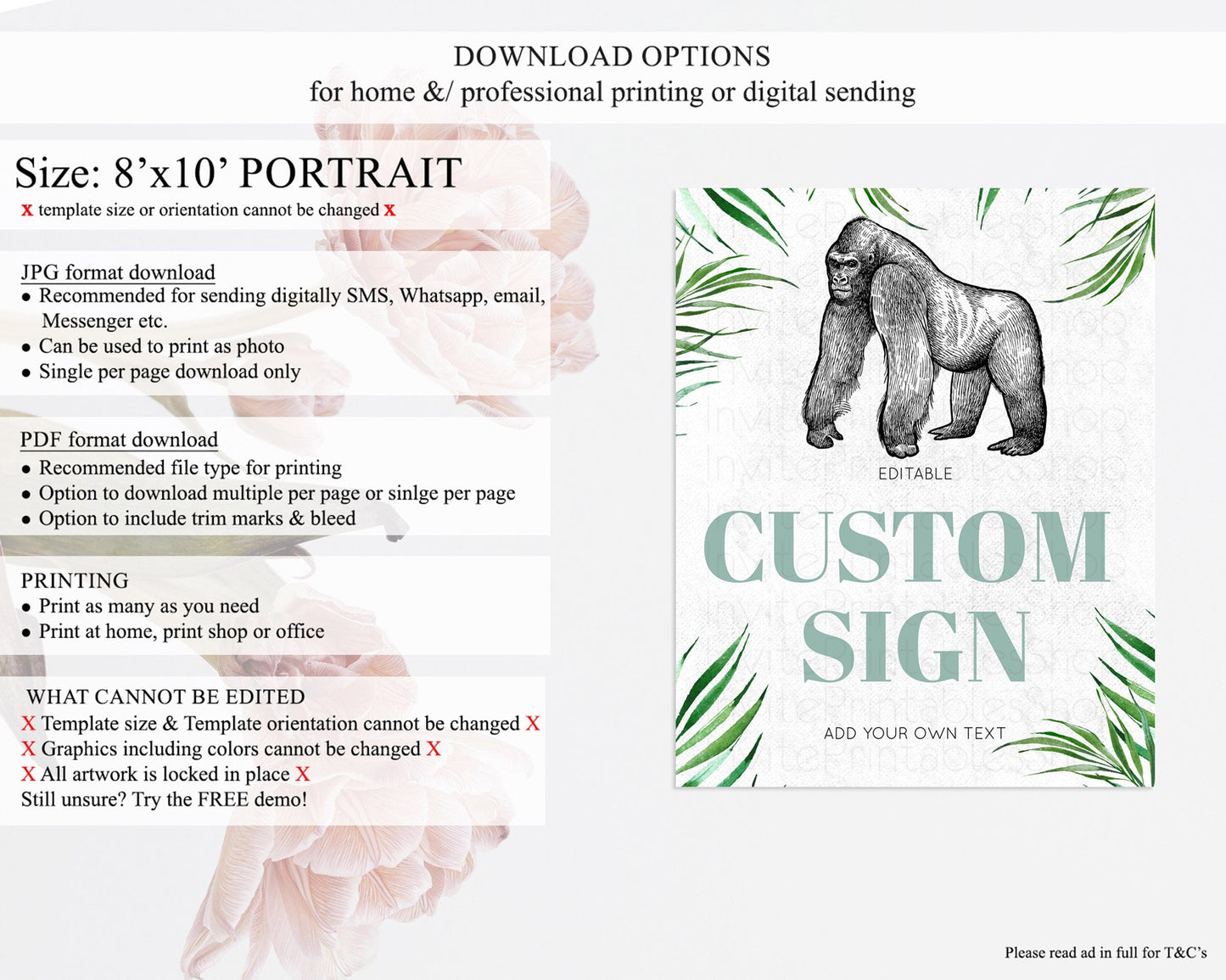 Gorilla Table Sign Decor Gorilla Party Sign Template Safari Adventure Gorilla Minimal Theme 1st Birthday Baptism Baby Shower D10846