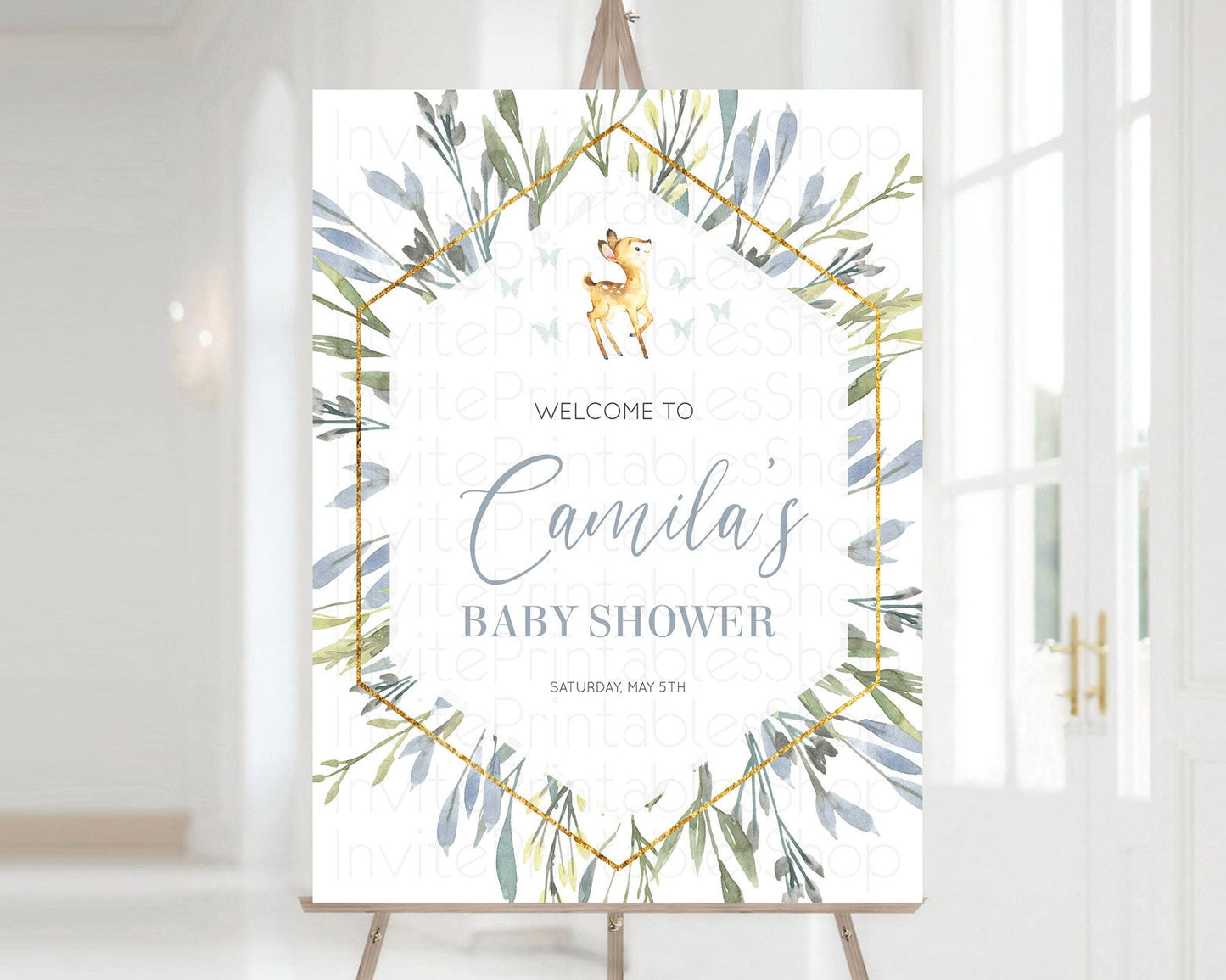 Fawn Baby Shower Welcome Sign Deer Welcome Board Floral Deer Welcome Poster Enchanted Forest Butterfly Pastel Floral Welcome Sign D10400