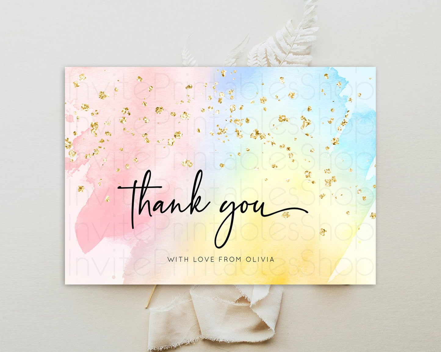Pastel Thank You Rainbow Thank You Card Colorful Pastel Birthday Thank You Card Confetti Watercolor Pastel Teacher Thank You Cards D10557