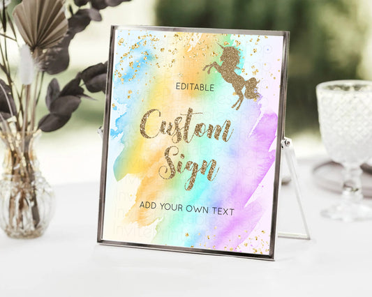 Editable Unicorn Rainbow Sign Pastel Unicorn Party Table Sign Decor Magical