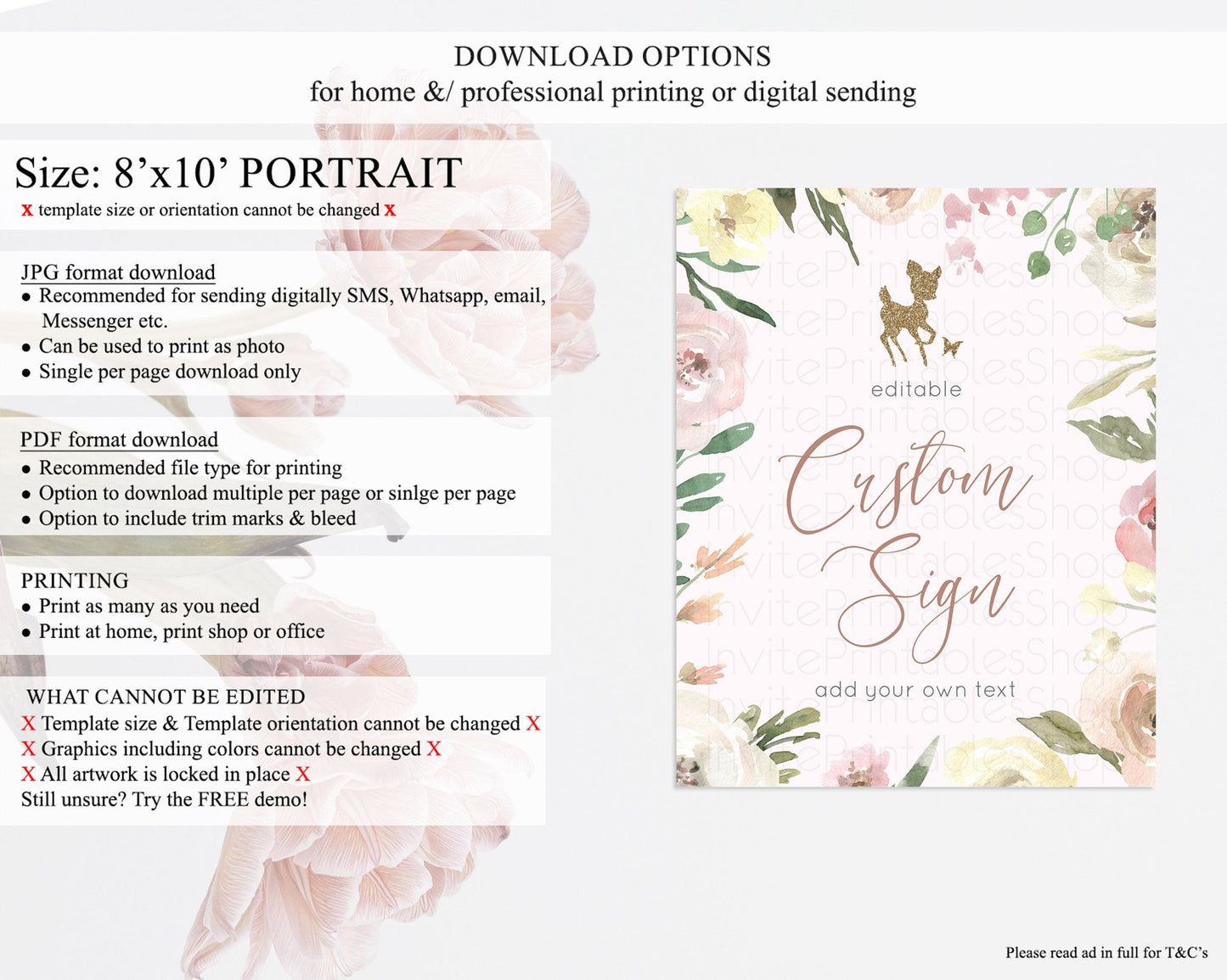 Fawn Deer Sign Pastel Floral Deer Table Sign Decor Enchanted Forest Butterfly Party 1st Birthday Baptism Baby Shower Bridal Shower D10193