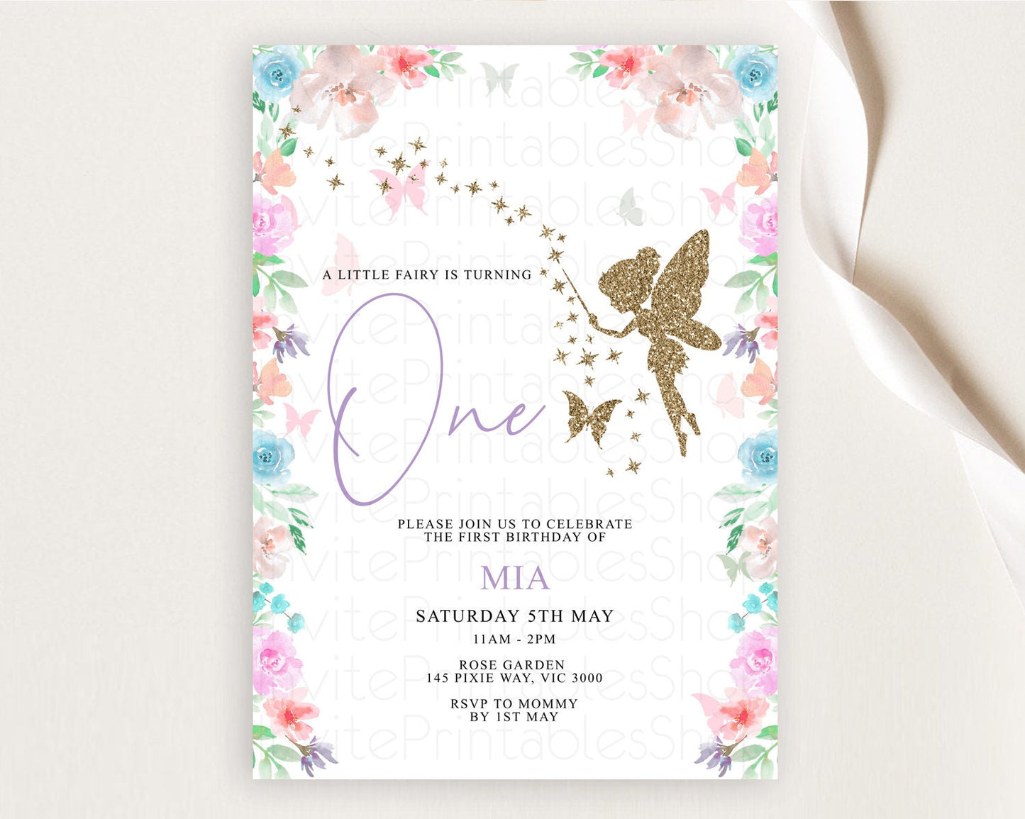 Fairy Birthday Invitation Fairy Invites Fairy Tea Party Fairy Garden Birthday Secret Garden Enchanted Garden Pastel Floral Butterfly D10126