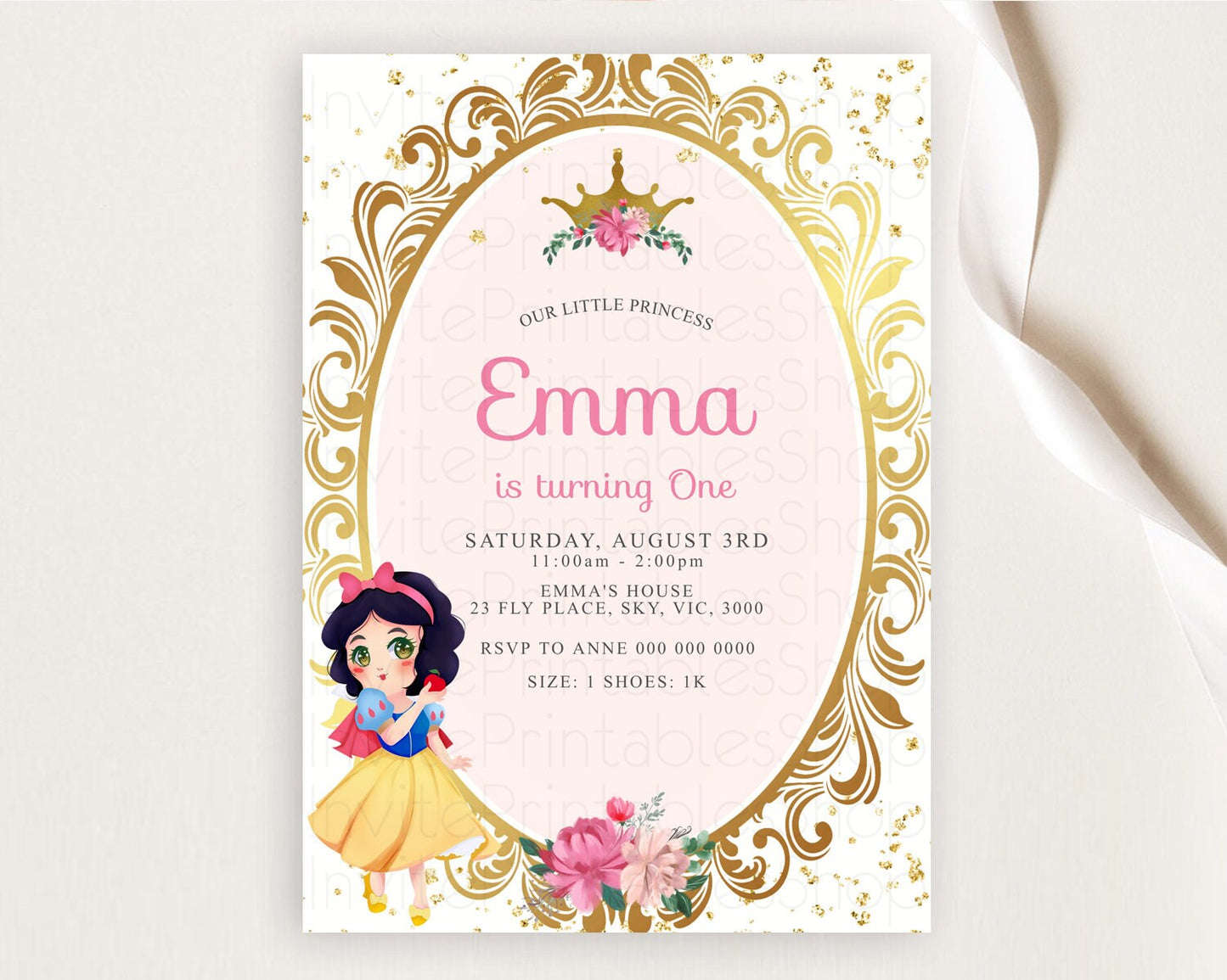Princess Birthday Invitation Castle Invitation Royal Birthday Fairy Tale Enchanted Mirror Pastel Floral Garden 1st First Birthday D10127