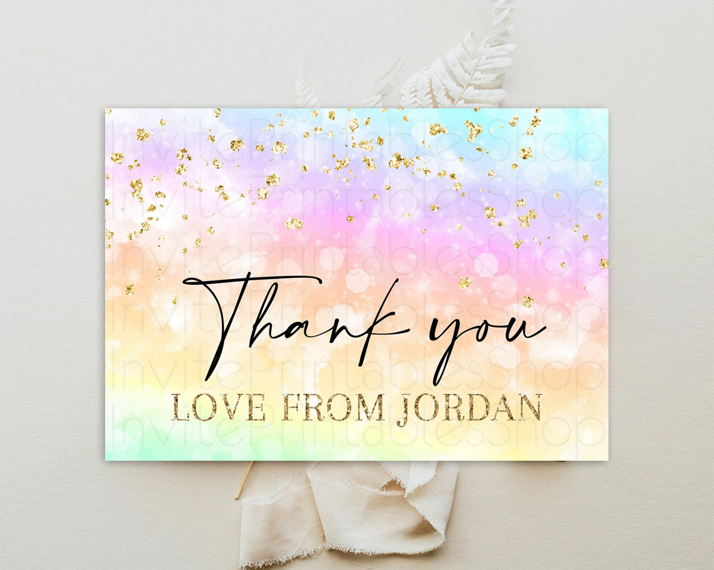 Pastel Thank You Rainbow Thank You Card Colorful Pastel Birthday Thank You Card Confetti Watercolor Pastel Teacher Thank You Cards D10647