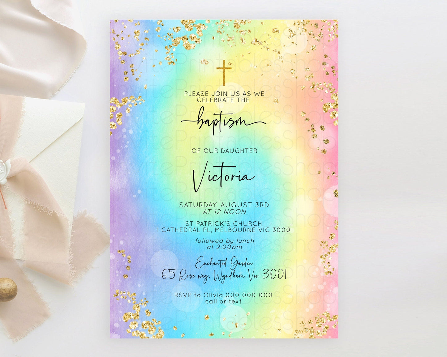 Tie Dye Baptism Invitation Rainbow Baptism 1st Birthday Invitation Pastel Ombre Colorful Christening Invitation Holy Communion D10568