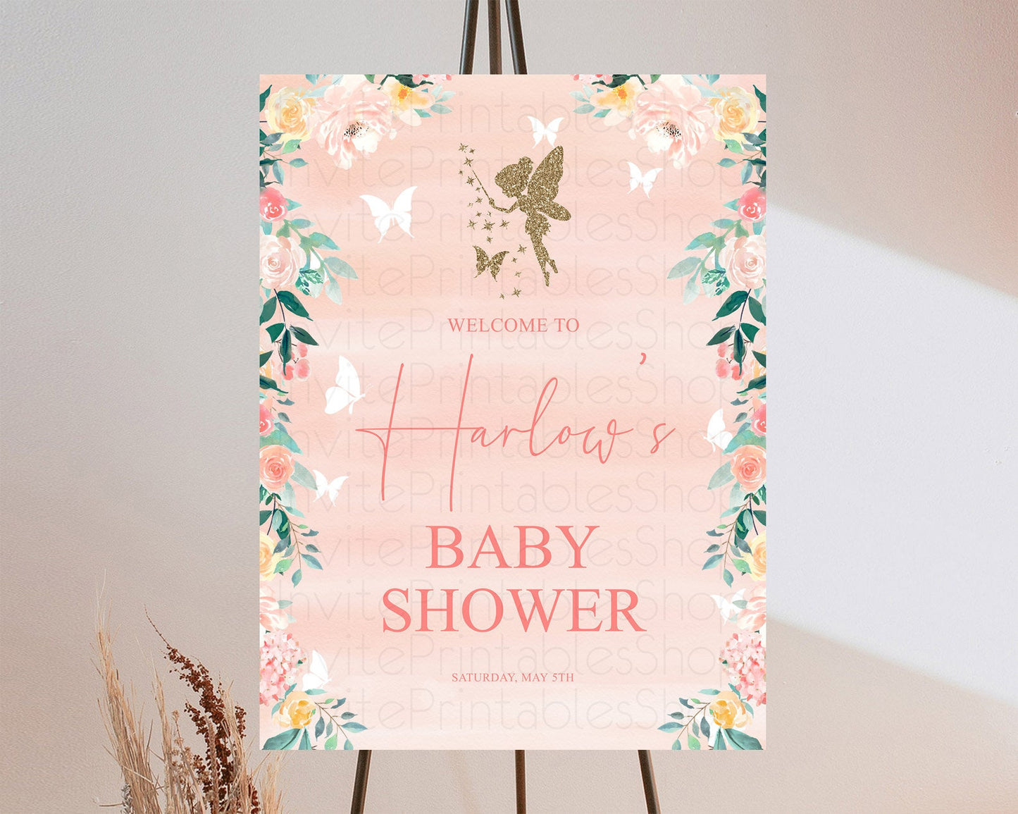 Fairy Baby Shower Welcome Sign Fairy Welcome Board Enchanted Garden Pastel Floral Butterfly Décor Secret Garden Fairy Welcome Sign D10792