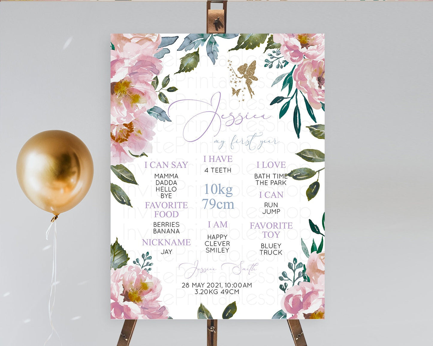 Fairy First Birthday Milestone Poster Fairy Secret Garden Milestone Board Enchanted Garden Pastel Floral Butterfly 1st Birthday Sign D10727