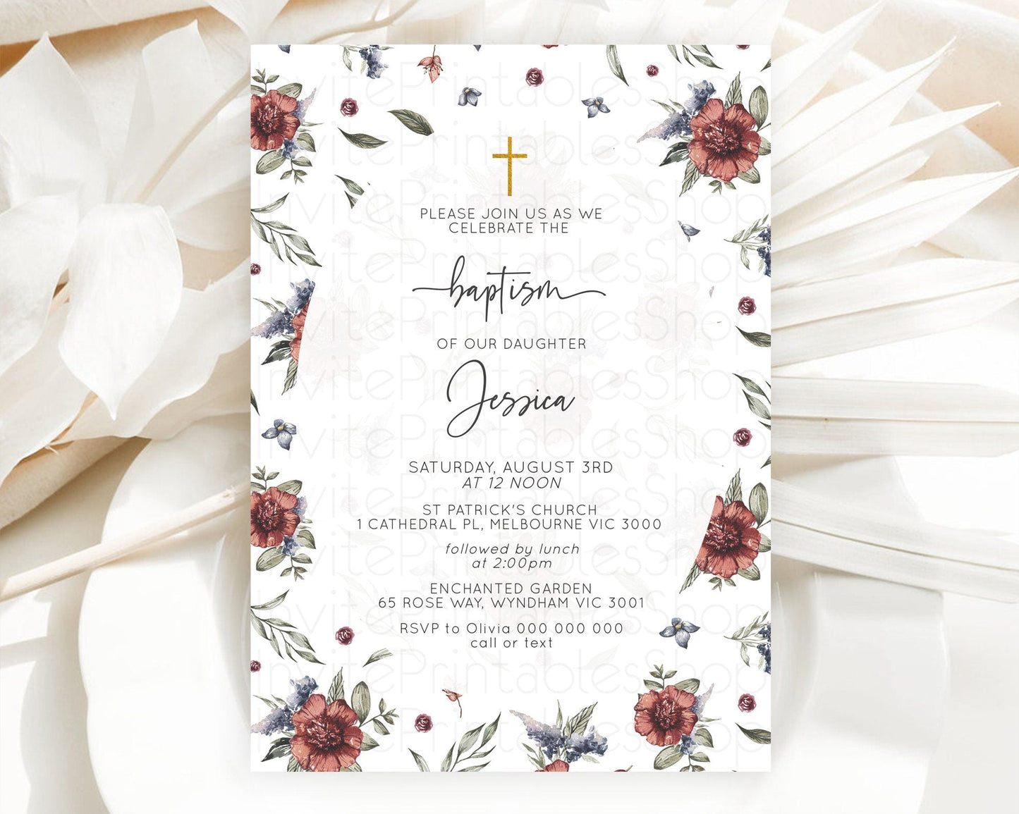 Secret Garden Baptism Invitation Wildflower Baptism Birthday Invite Pastel Flowers Christening Invite Enchanted Garden Boho Floral D10503