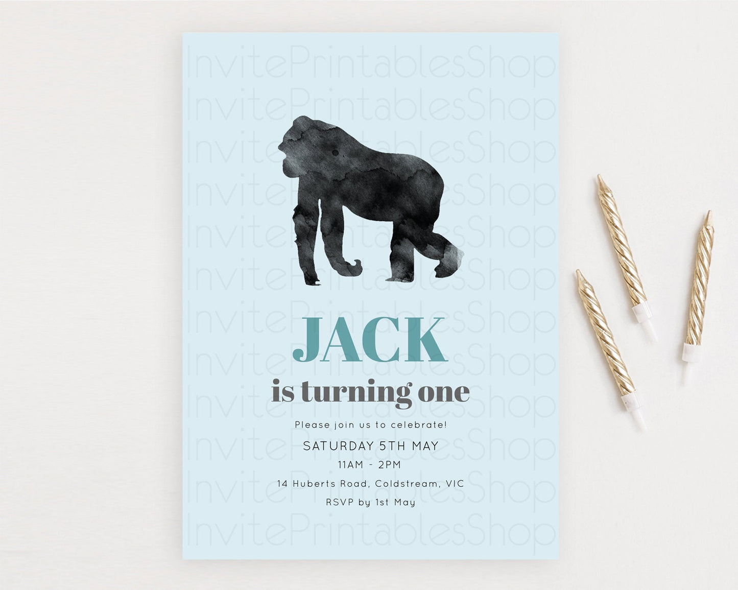 Gorilla Birthday Invitation Gorilla Invitation Gorilla Birthday Jungle Gorilla Party Jungle Adventure Zoo Party Animals Two Wild ONE D10799