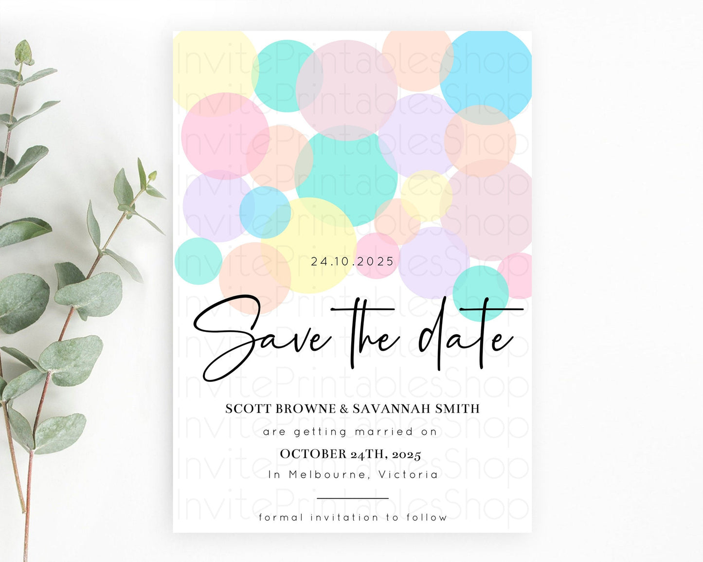 Pastel Confetti Save The Date Template Rainbow Colorful Sprinkles Party For 1st Birthday Baptism Baby Shower Wedding Bridal Shower D10223