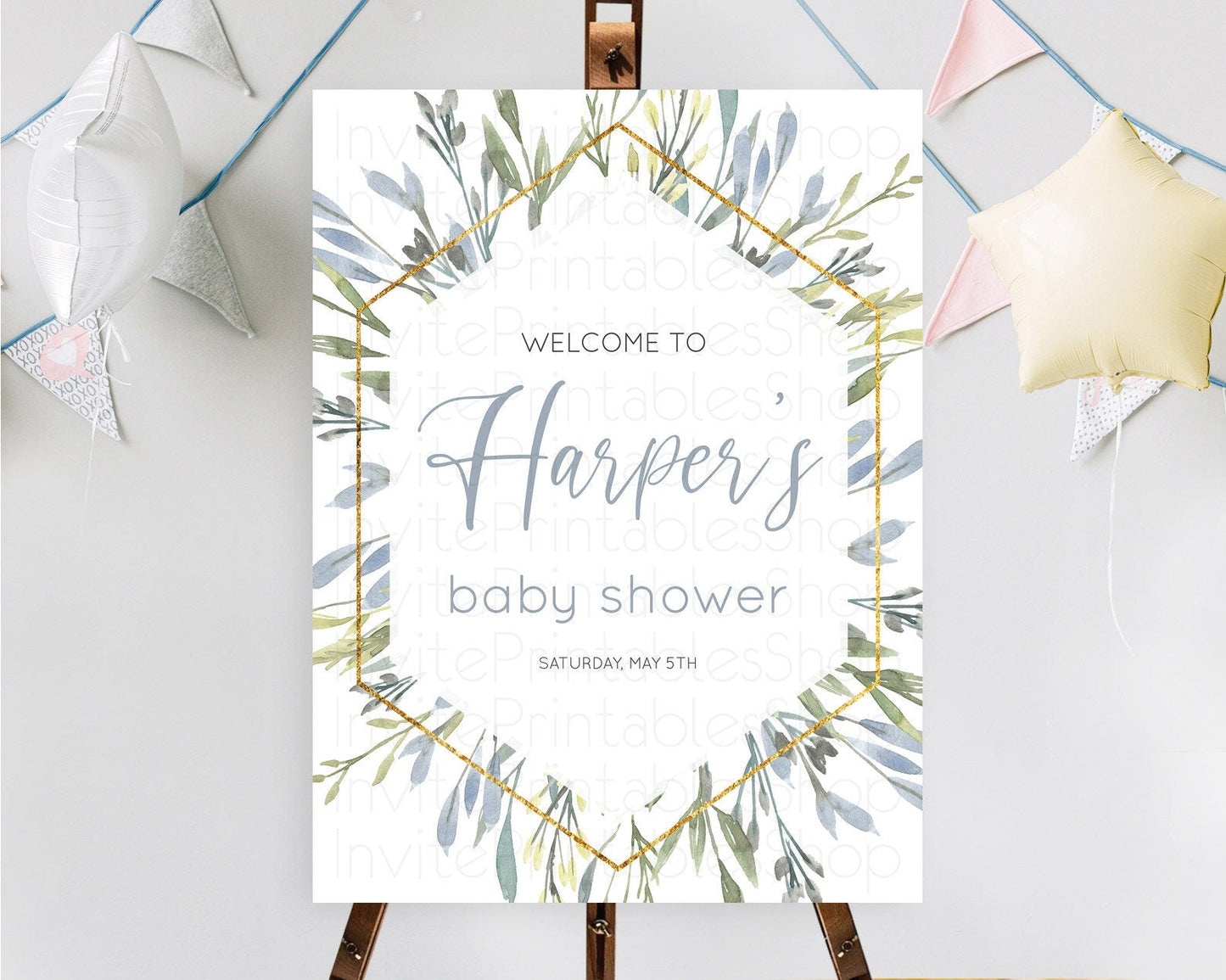 Leafy Baby Shower Welcome Sign Green Leaf Welcome Board Greenery Eucalyptus Fern Spray Leaves Watercolor Boho Garden Welcome Sign D10532