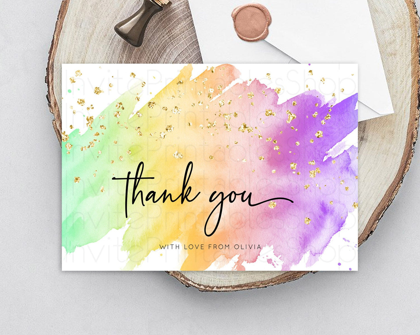 Pastel Thank You Rainbow Thank You Card Colorful Pastel Birthday Thank You Card Confetti Watercolor Pastel Teacher Thank You Cards D10518