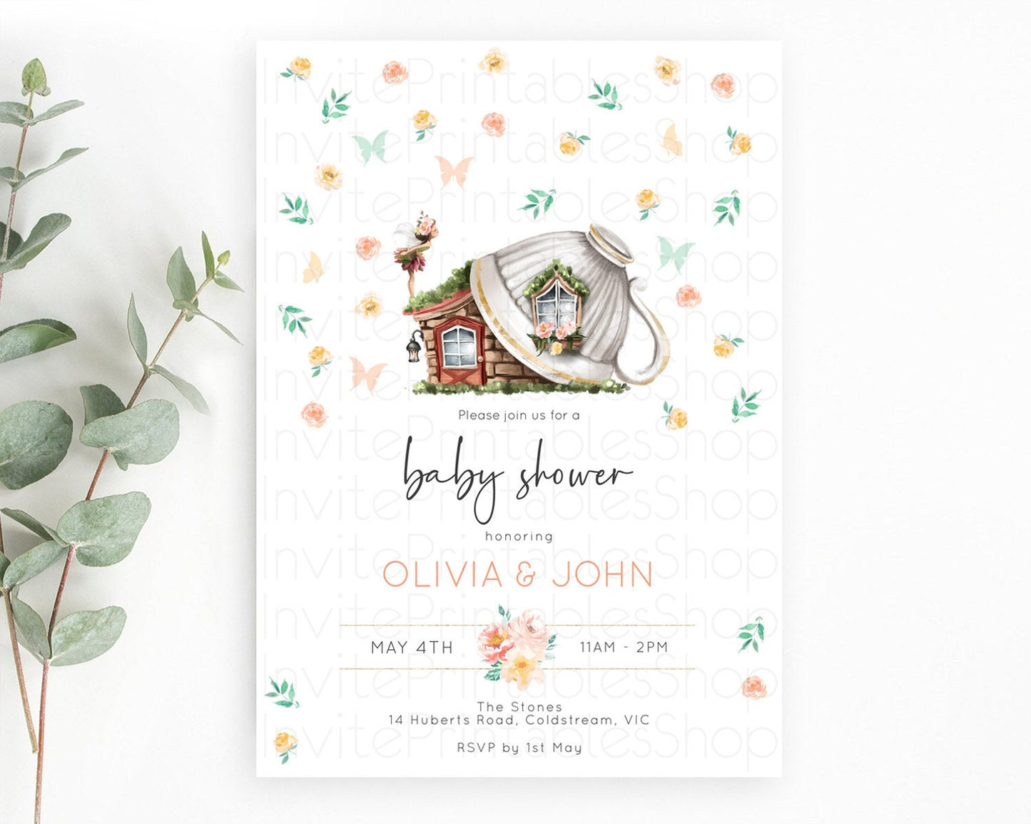 Fairy Baby Shower Invitation Pastel Fairy Invites Fairy Tea Party Fairy Garden Theme Secret Garden Enchanted Garden Floral Butterfly D10383