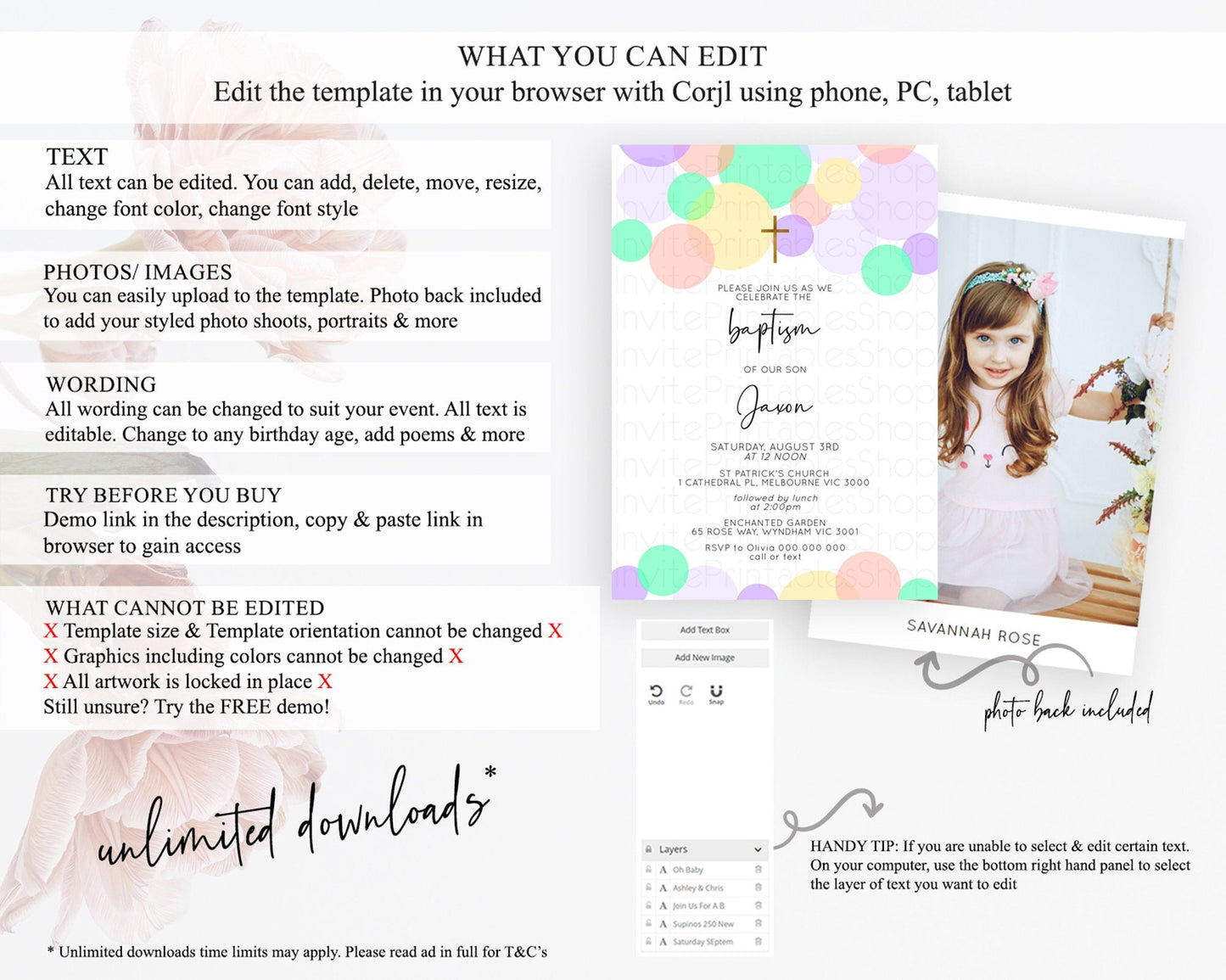 Pastel Baptism Invitation Pastel Confetti Baptism 1st Birthday Invitation Colorful Rainbow Confetti Bubbles Christening Invitation D10380