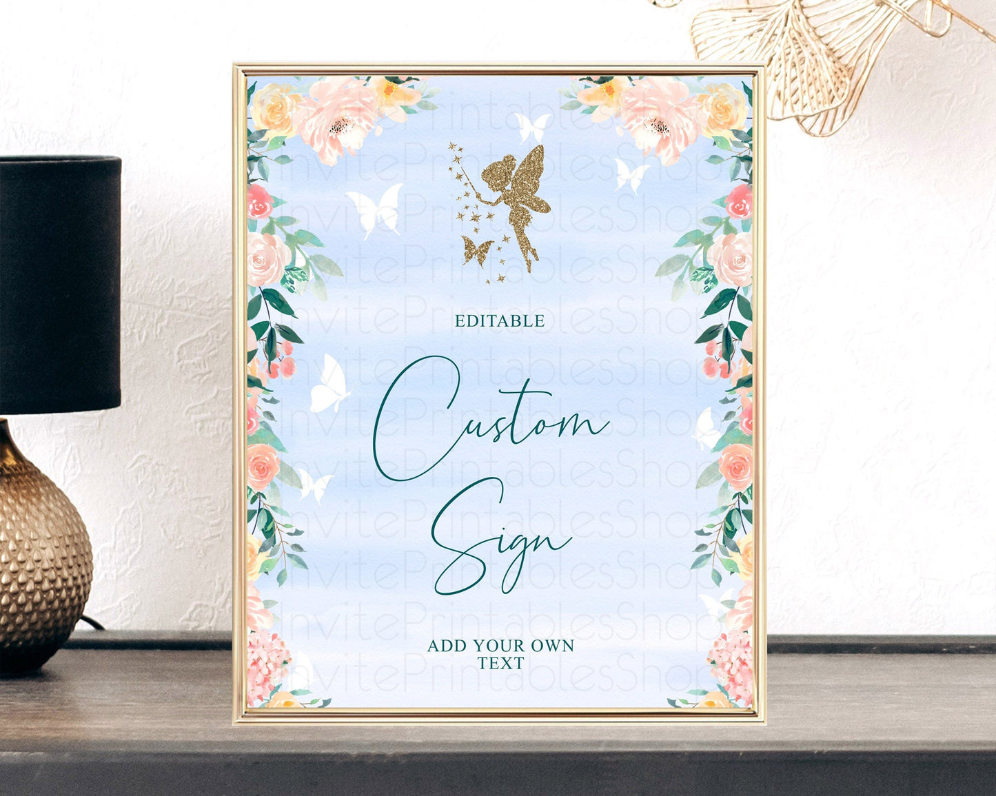 Fairy Sign Enchanted Garden Table Sign Decor Pastel Floral Butterfly Party Secret Garden Birthday Baptism Baby Shower Bridal Shower D10794
