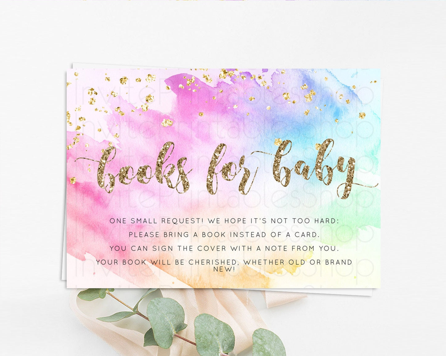 Pastel Books For Baby Card Pastel Rainbow Book Insert Colorful Ombre Watercolor Book Card Confetti Glitter Baby Book Poem Request D10450