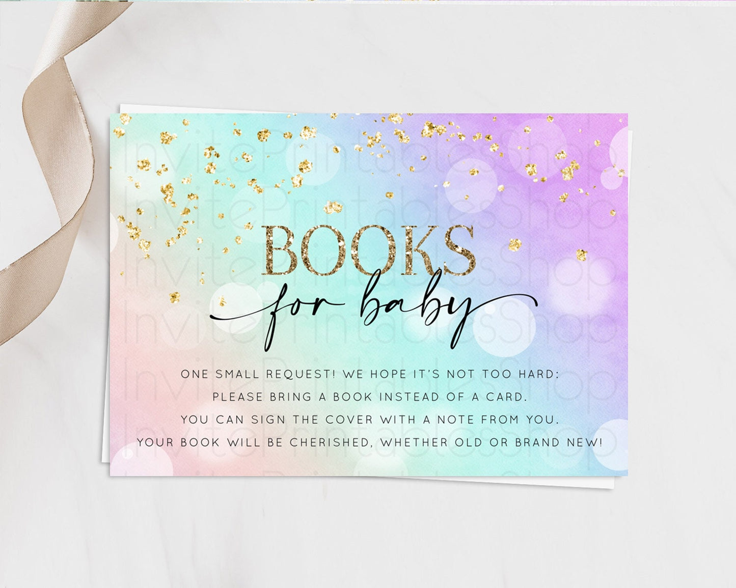 Pastel Books For Baby Card Pastel Rainbow Book Insert Colorful Ombre Watercolor Book Card Confetti Glitter Baby Book Poem Request D10618