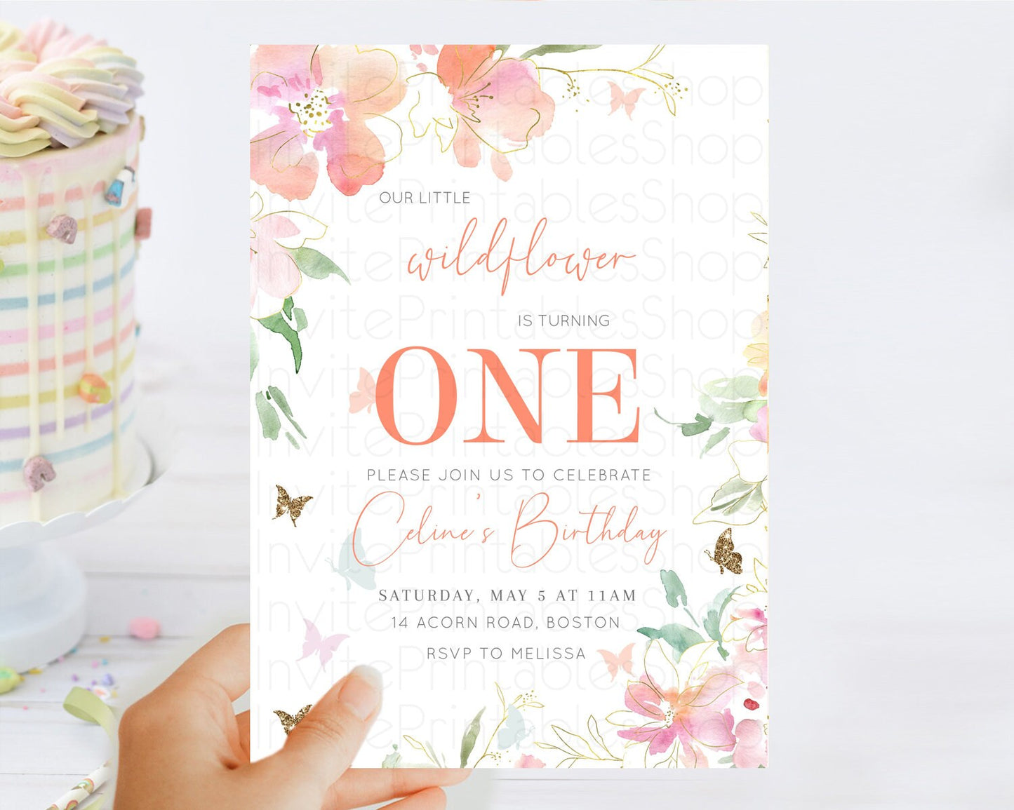 Secret Garden Invitation Wildflower Birthday Invitation Pastel Flowers Invite Enchanted Garden Boho Floral 3rd 2nd First Birthday D11071