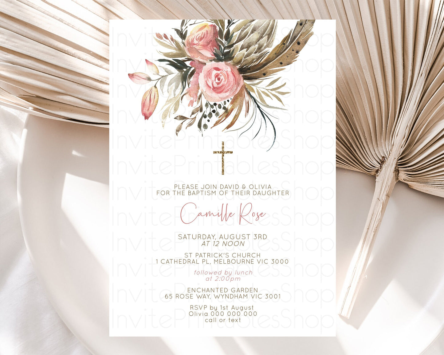 Secret Garden Baptism Invitation Wildflower Baptism Birthday Invite Pastel Flowers Christening Invite Enchanted Garden Boho Floral  D10686