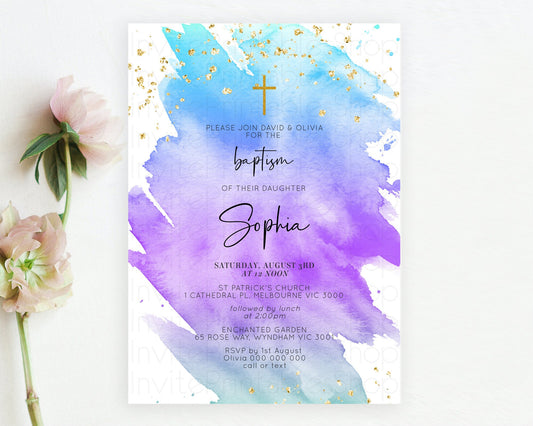Editable Pastel Baptism Invitation Pastel Colors Watercolor Baptism 1st Birt
