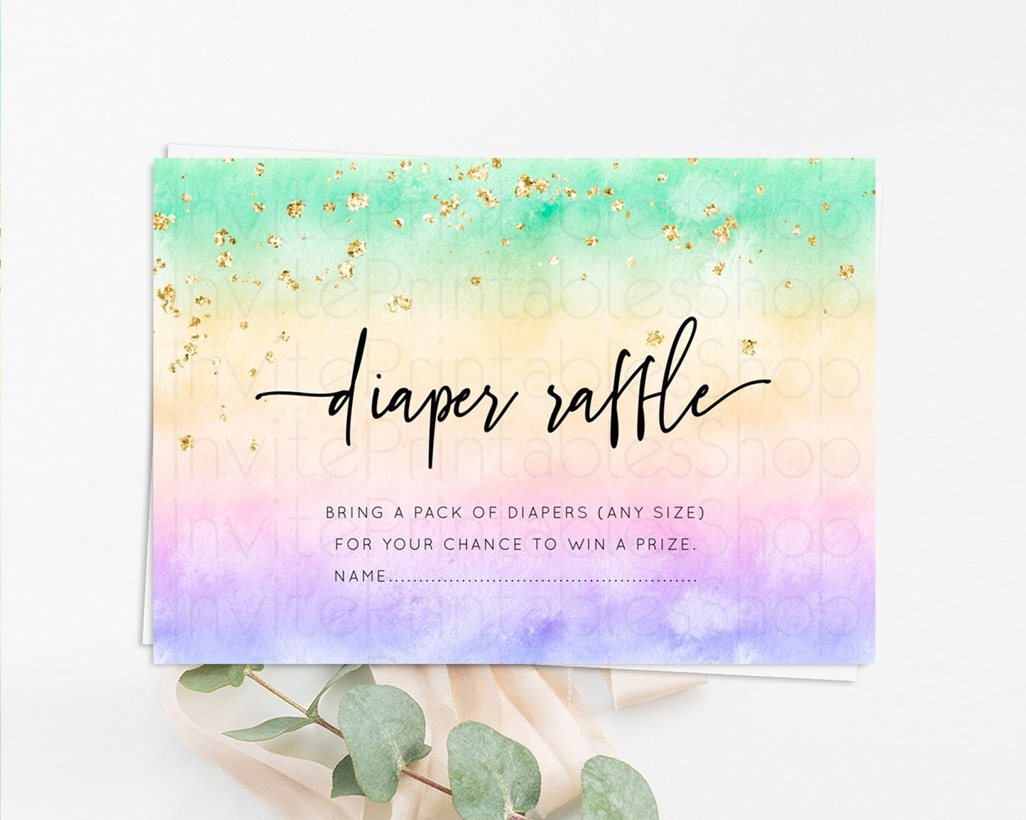 Pastel Diaper Raffle Card Pastel Rainbow Diaper Raffle Insert Colorful Ombre Watercolor Diaper Ticket Confetti Glitter Raffle Game D10485