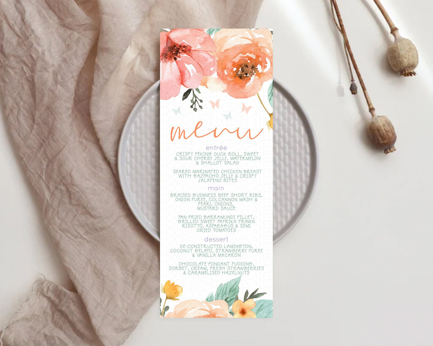 Editable Secret Garden Menu Wildflower Menu Template Pastel Flower Garden Ta