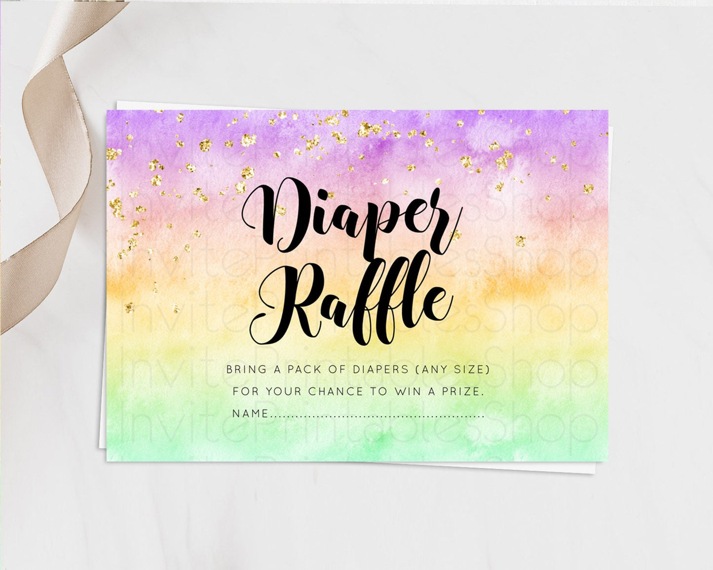 Pastel Diaper Raffle Card Pastel Rainbow Diaper Raffle Insert Colorful Ombre Watercolor Diaper Ticket Confetti Glitter Raffle Game D10512