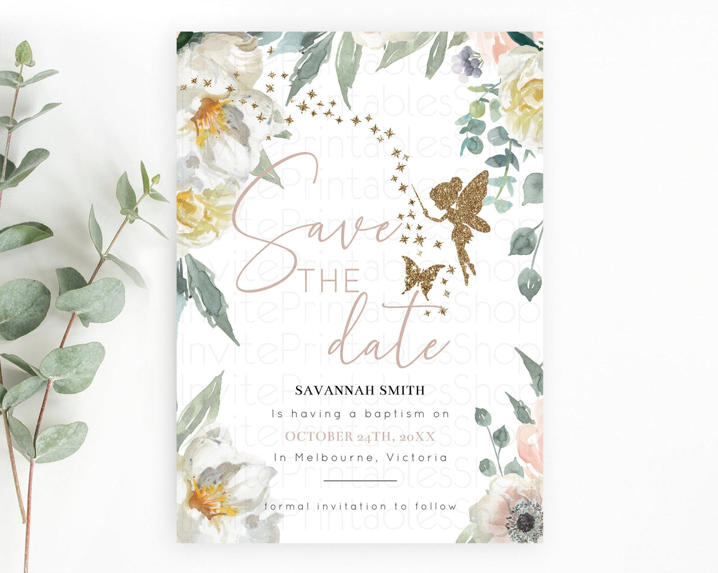 Fairy Save The Date Template Enchanted Garden Pastel Floral Butterfly Party Secret Garden Birthday Baptism Baby Shower Bridal Shower D10800