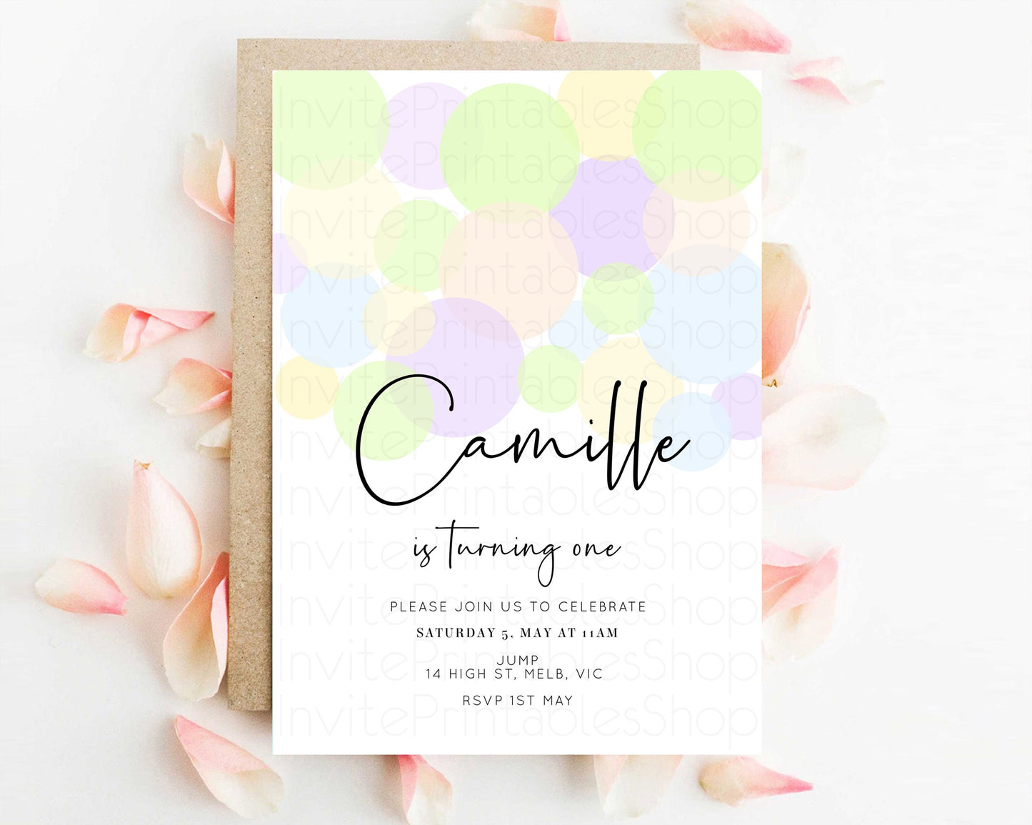 Bubbles Birthday Invitation Rainbow Confetti Invite Pastel Sprinkles Invite Pastel Colorful Art Fun Simple Birthday Invite 1st 2nd 3rd 208