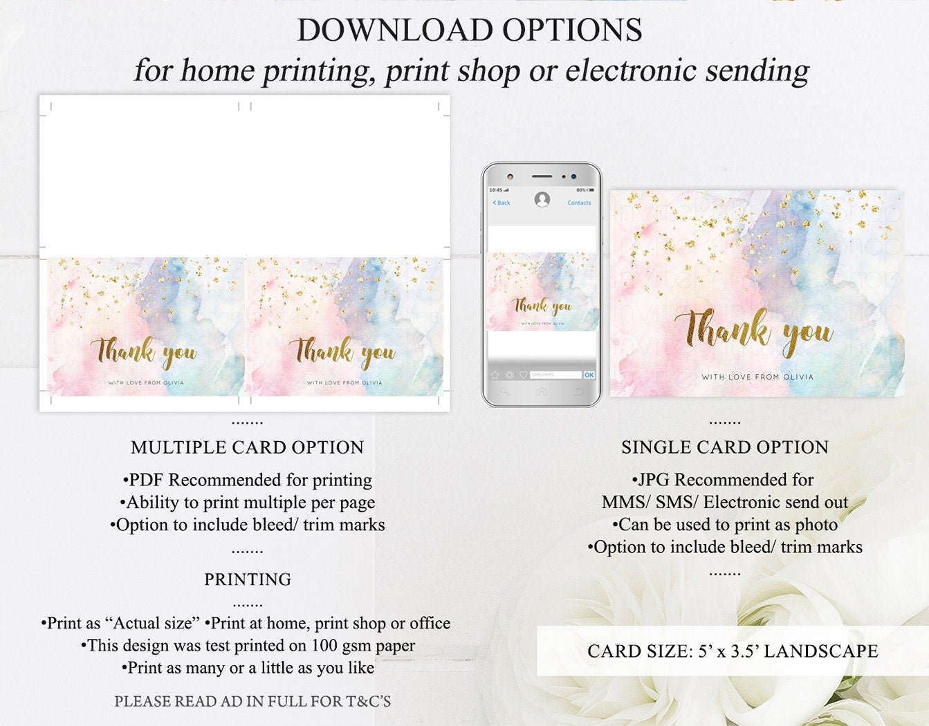 Pastel Rainbow Thank you Colorful Watercolor Gift Cards Splash Gold Glitter Card Birthday Engaged Baby Shower Wedding Folded/ Postcard 276