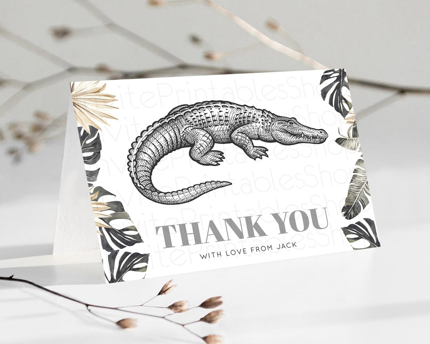 Editable Croc Thank You Gator Thank You Card Croc Gator Party Crocodile Birt