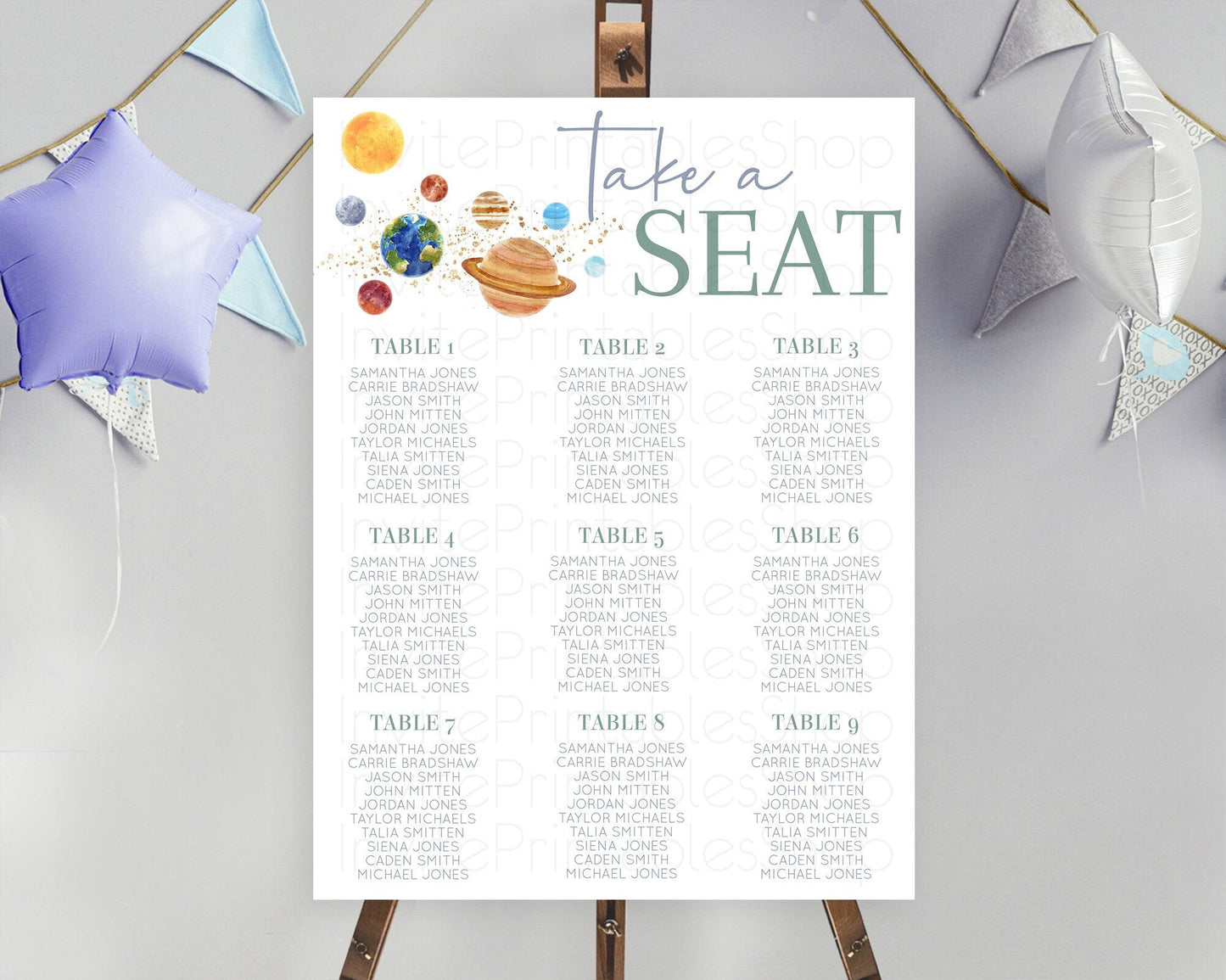 Space Seating Chart Space Seating Decor First Trip Around the Sun Decor Decor Sky Stars Planets Milkyway Solar System Take A Seat D10598