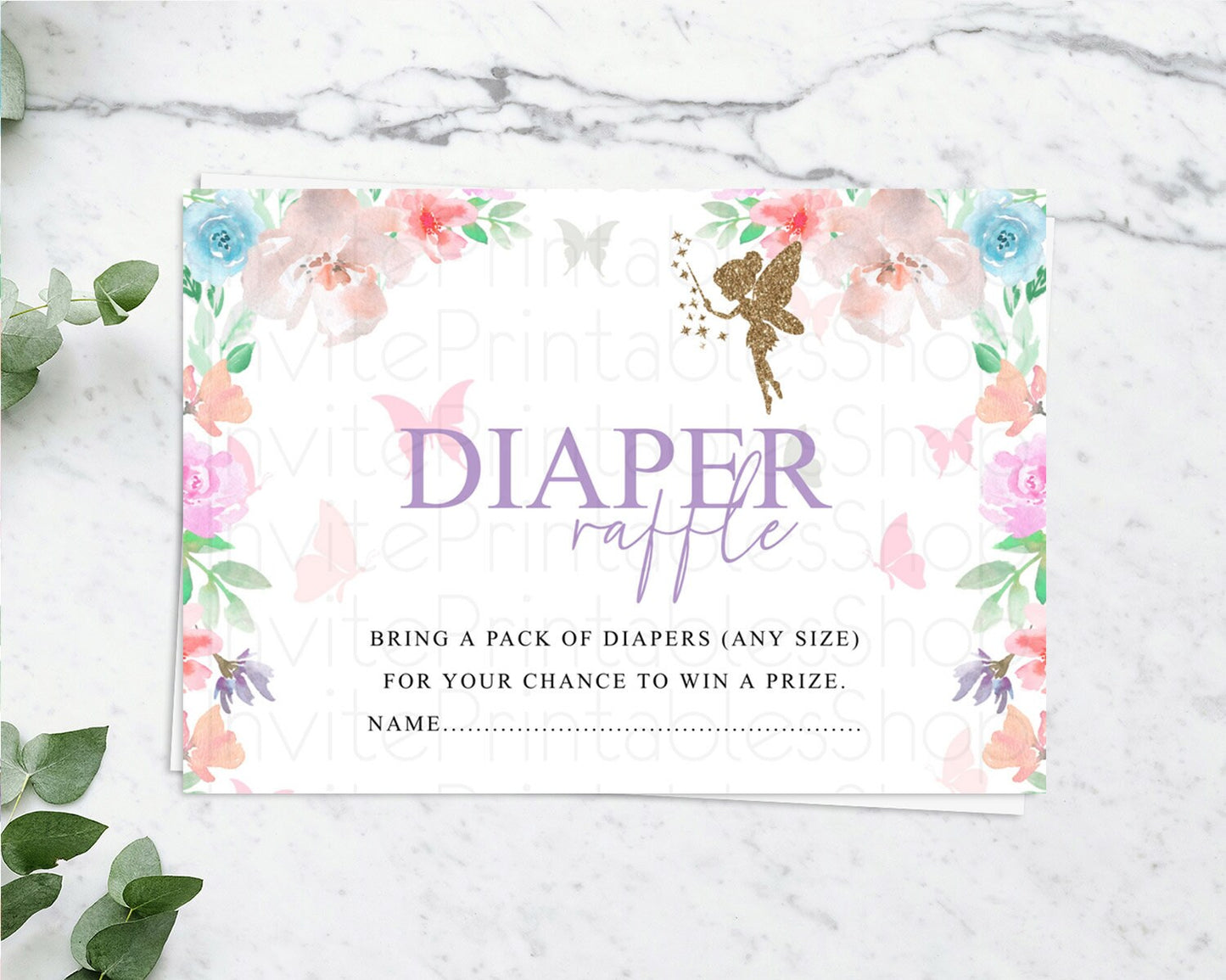 Editable Fairy Diaper Raffle Card Fairy Diaper Insert Enchanted Garden Fairy