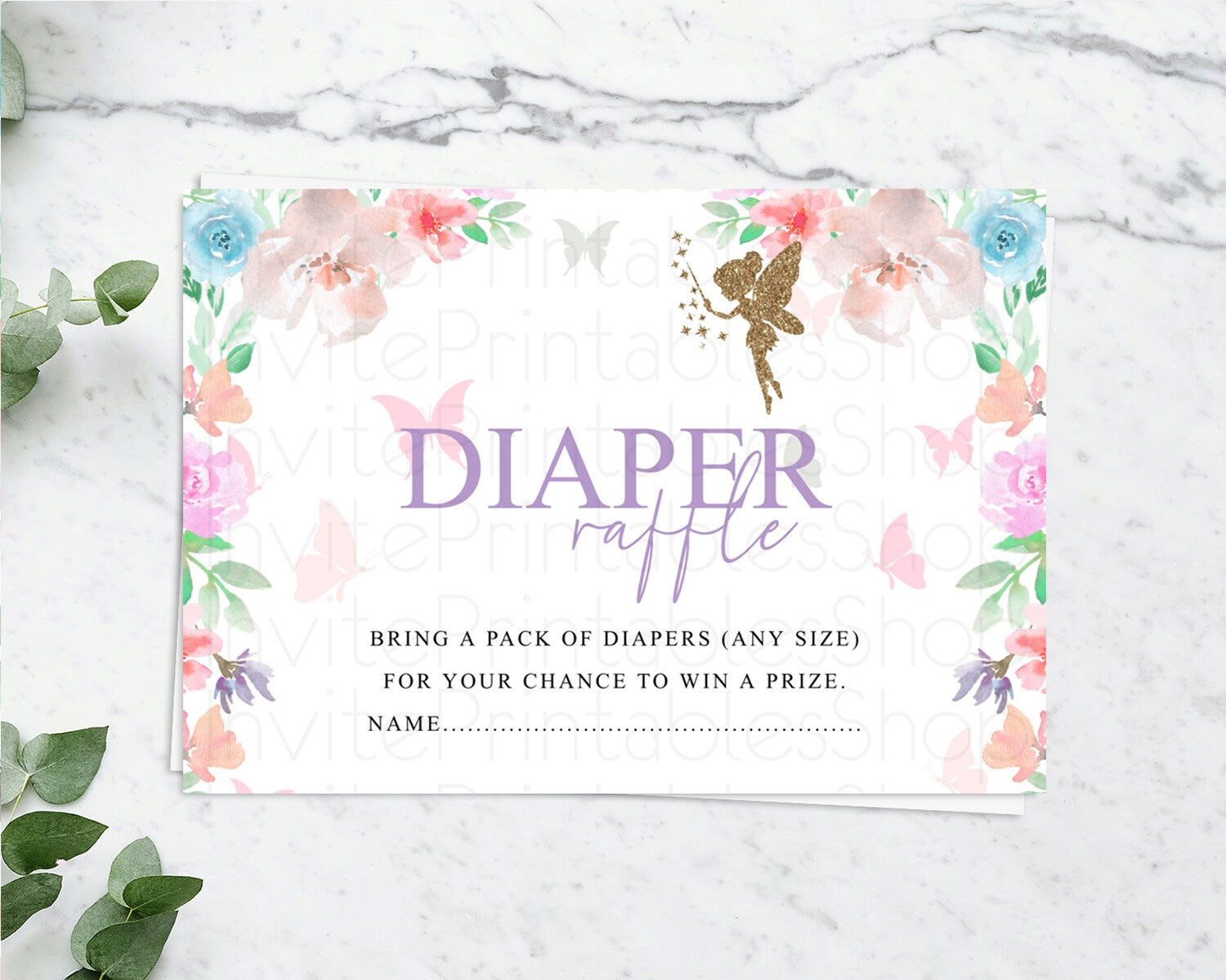 Editable Fairy Diaper Raffle Card Fairy Diaper Insert Enchanted Garden Fairy