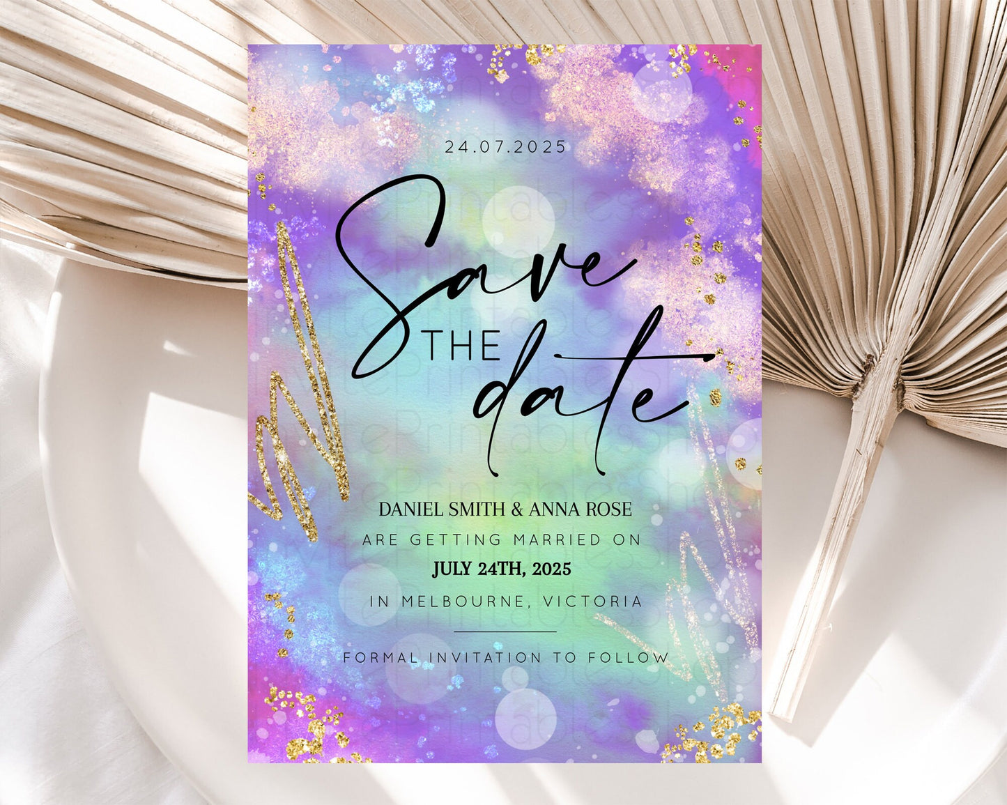 Pastel Save The Date Template Pastel Ombre Rainbow Watercolor Colorful Party For Birthday Baptism Baby Shower Wedding Bridal Shower D10680