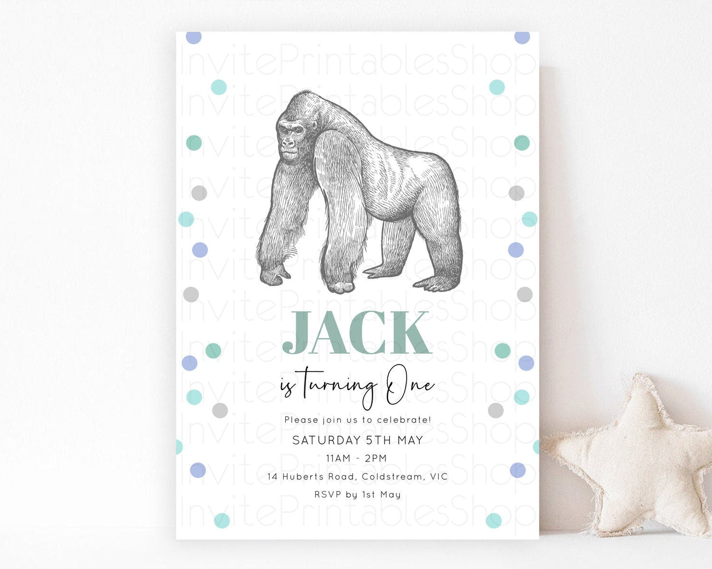 Gorilla Birthday Invitation Gorilla Invitation Gorilla Birthday Jungle Gorilla Party Jungle Adventure Zoo Party Animals Two Wild ONE D10854