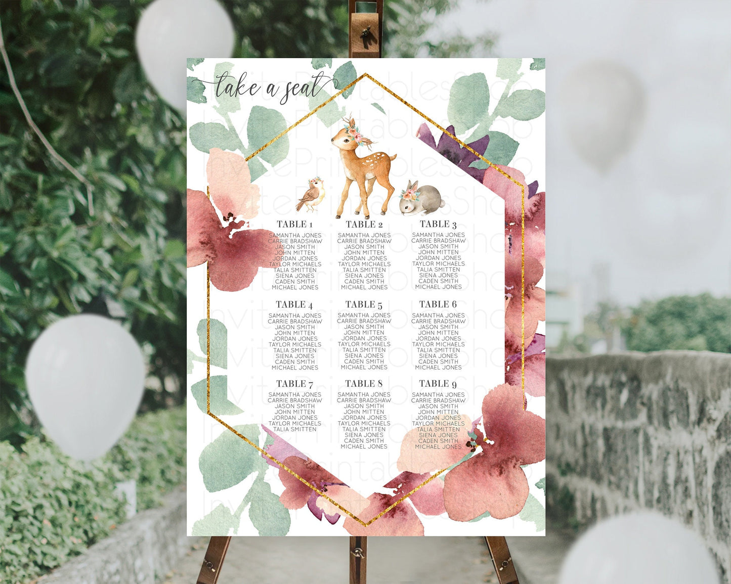 Fawn Seating Chart Deer Seating Chart Enchanted Forest Party Butterfly Pastel Flowers Whimsical Seating Chart Woodland Seating Sign D10913