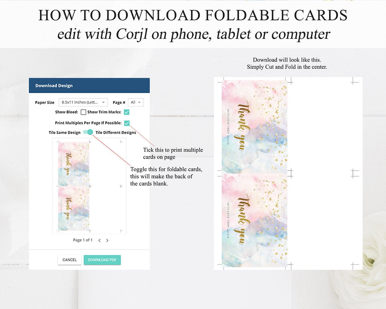 Pastel Rainbow Thank you Colorful Watercolor Gift Cards Splash Gold Glitter Card Birthday Engaged Baby Shower Wedding Folded/ Postcard 276