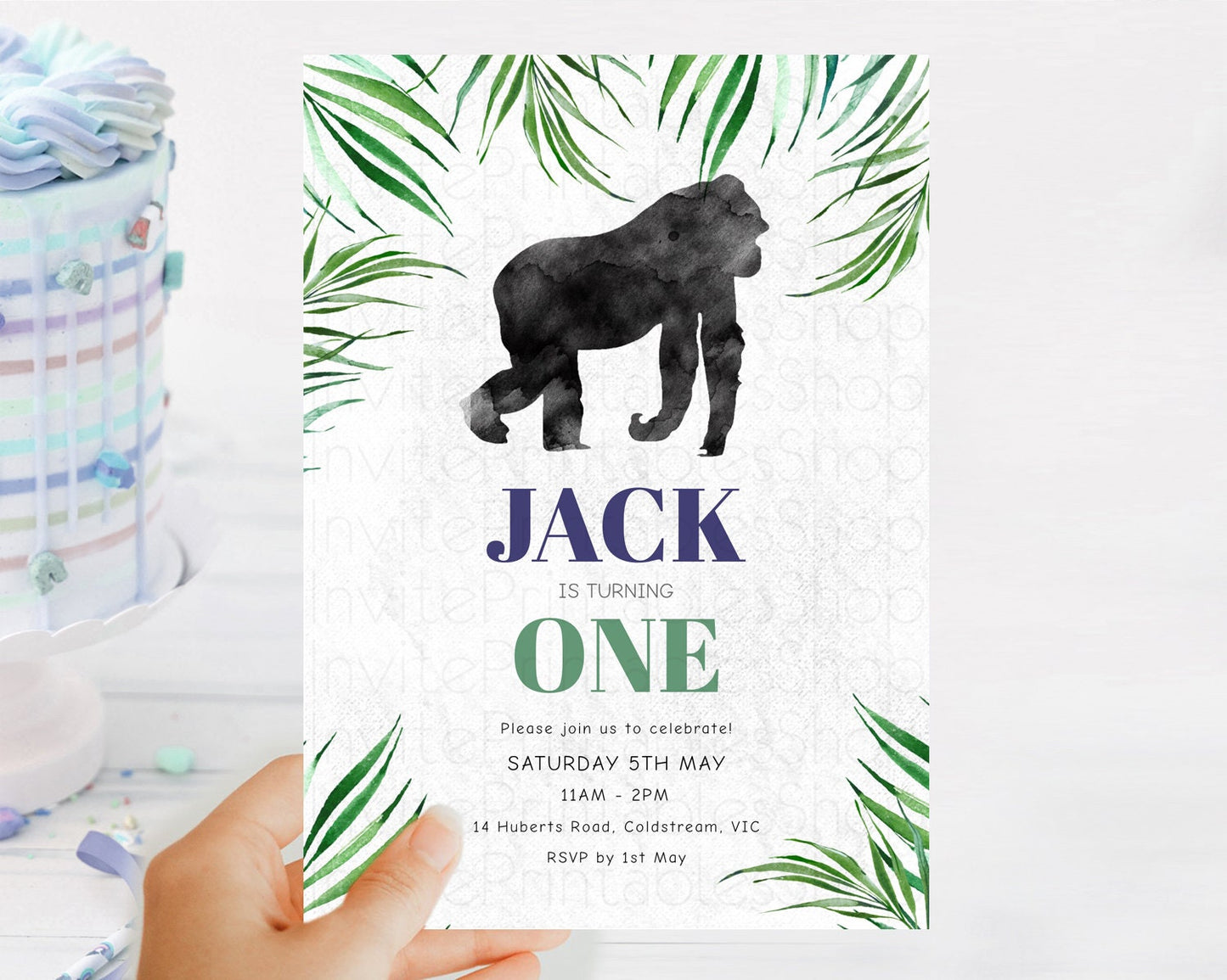 Gorilla Birthday Invitation Gorilla Invitation Gorilla Birthday Jungle Gorilla Party Jungle Adventure Zoo Party Animals Two Wild ONE D10840