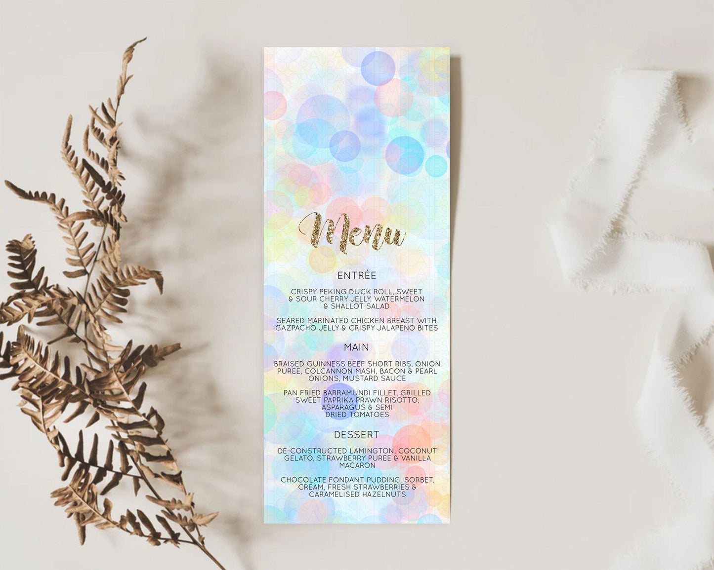 Pastel Menu Bubbles Menu Template Bubble Bath Table Decor Rainbow Pastel Colorful Confetti Dinner Dessert Menu Party Food Menu D10447