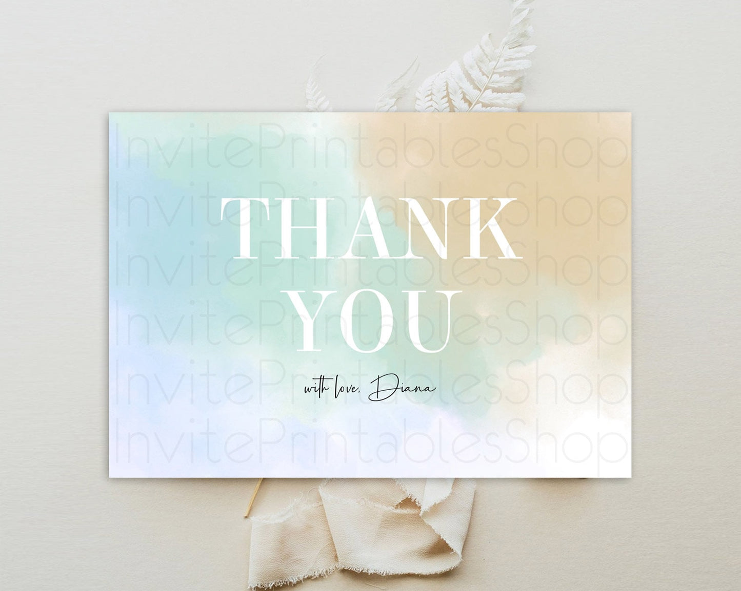 Pastel Thank You Rainbow Thank You Card Colorful Pastel Birthday Thank You Card Confetti Watercolor Pastel Teacher Thank You Cards D10370