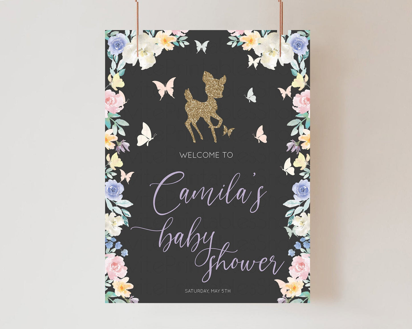 Editable Fawn Baby Shower Welcome Sign Deer Welcome Board Floral Deer Welcom