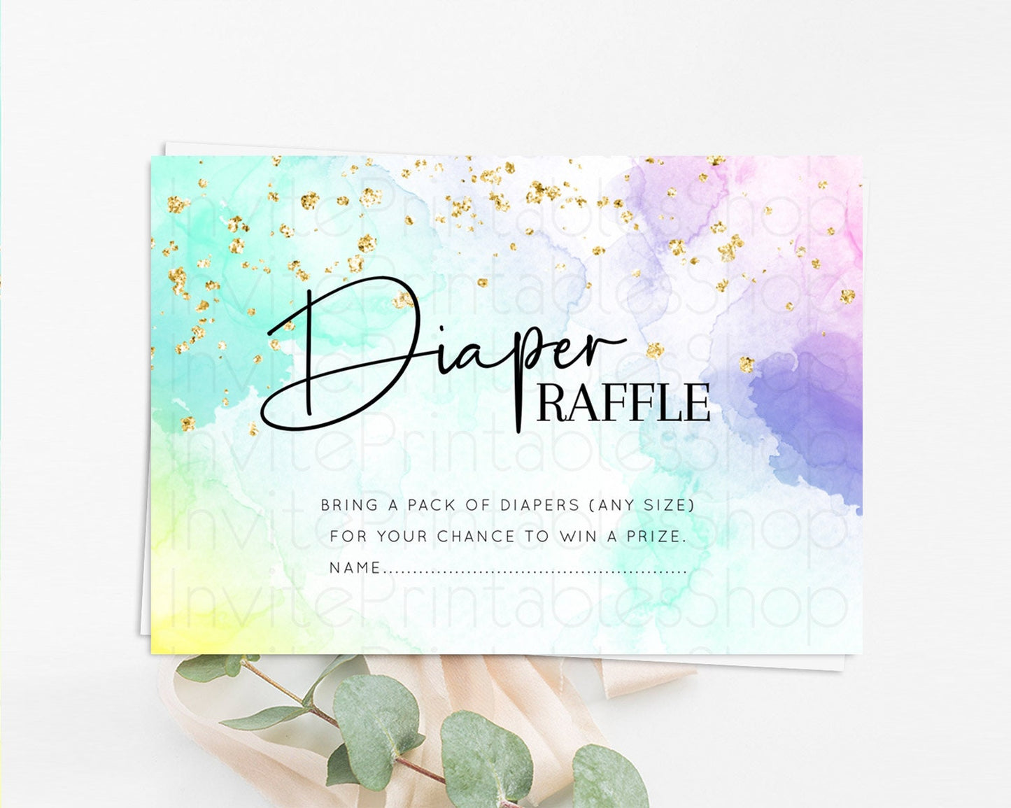 Pastel Diaper Raffle Card Pastel Rainbow Diaper Raffle Insert Colorful Ombre Watercolor Diaper Ticket Confetti Glitter Raffle Game D10158