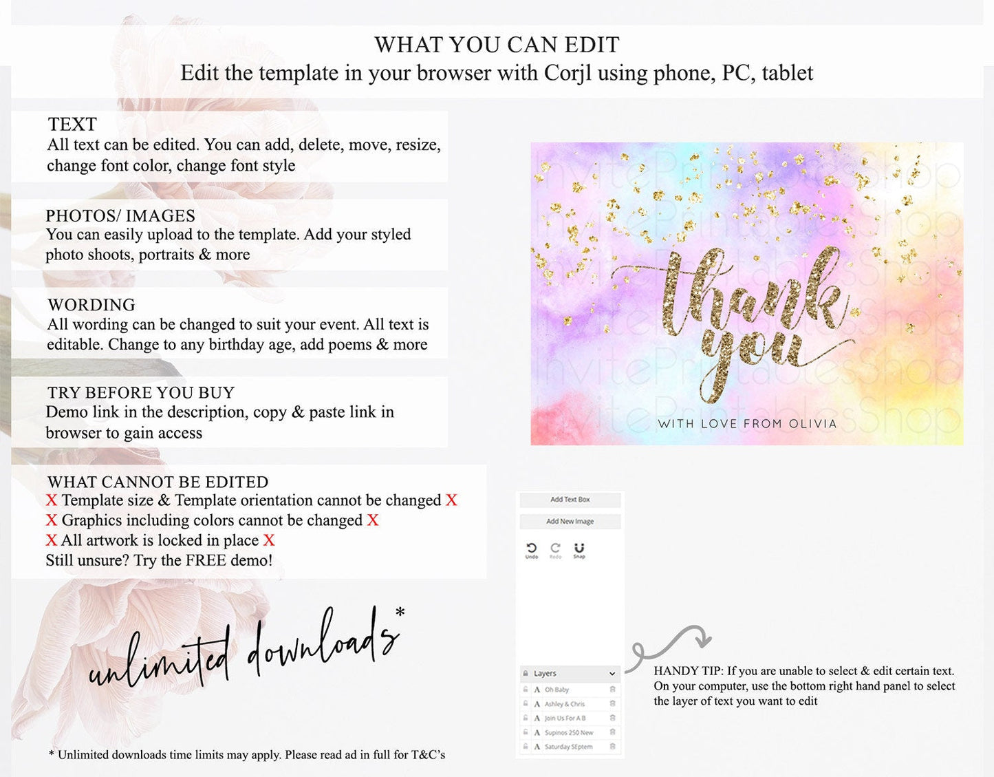 Pastel Thank You Rainbow Thank You Card Colorful Pastel Birthday Thank You Card Confetti Watercolor Pastel Teacher Thank You Cards D10435