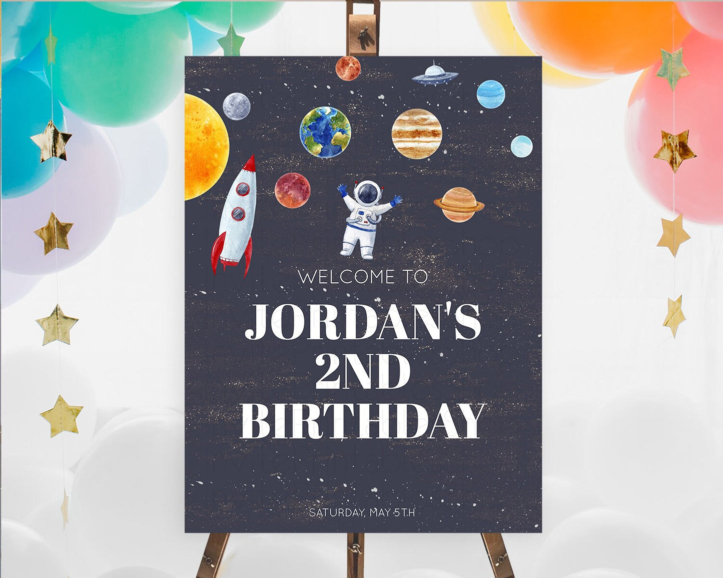 Space Birthday Welcome Sign Space Welcome Board First Trip Around the Sun Welcome Poster Planets Solar System ONE year Birthday Sign D10144